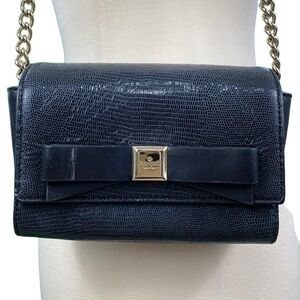 Kate Spade Small Black Embossed Leather Bow Shoulder Bag